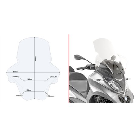 PIAGGIO MP3 350-400-500 Sport / Business (18 2 CÚPULA GIVI TRANSPARENTE CON SPOILER PIAGGIO MP3 350-400-500 Sport / Business (18 2 CÚPULA GIVI TRANSPARENTE CON SPOILER
